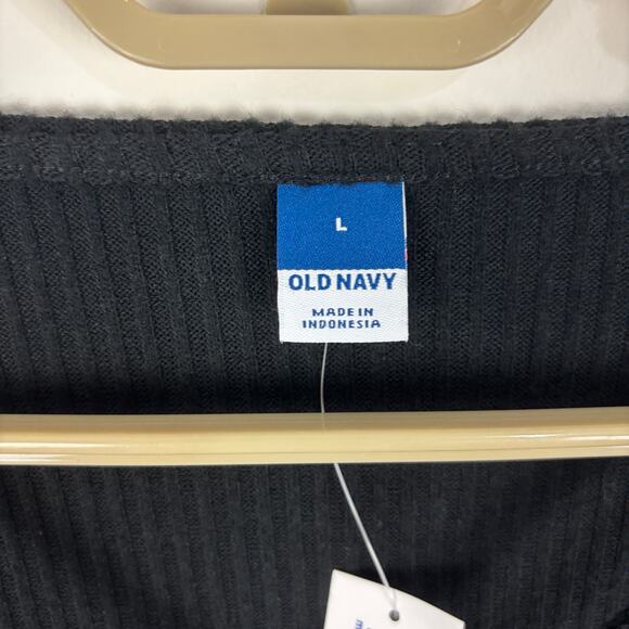 Old Navy Fitted Long-Sleeve Strappy Keyhole Top NEW Large Black Ribbed 745101 - Picture 6 of 9